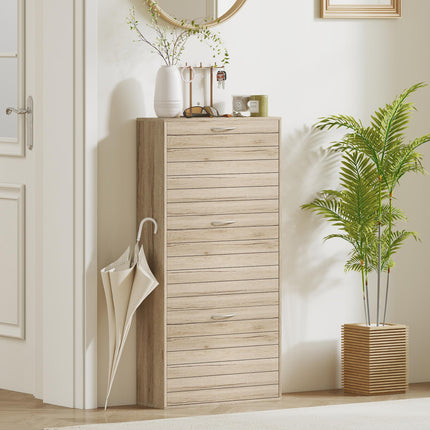12-Shoe Flip Drawer Storage Cabinet with Adjustable Shelves - Brown Wood-Effect