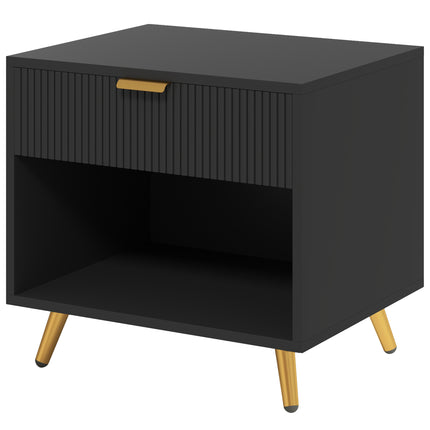 Elegant Bedside Table with Drawer and Shelf - Black/Gold Tone