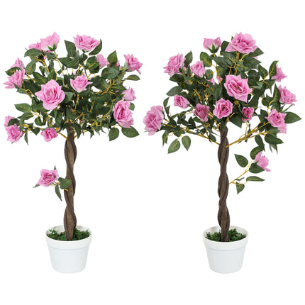 Set of 2 Artificial White Rose Plants in Pot 90cm - Purple