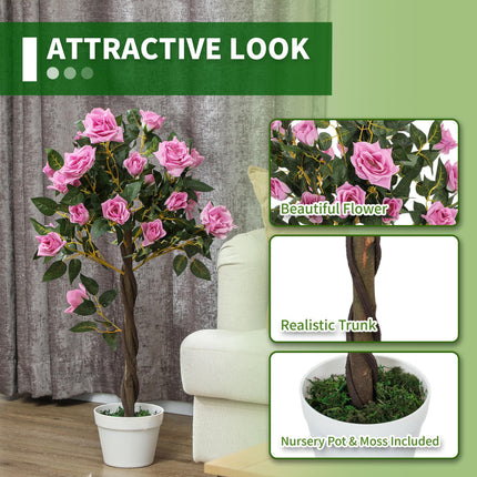 Set of 2 Artificial White Rose Plants in Pot 90cm - Purple