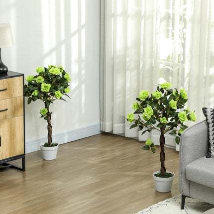 Set of Two Faux Rose Trees - Green