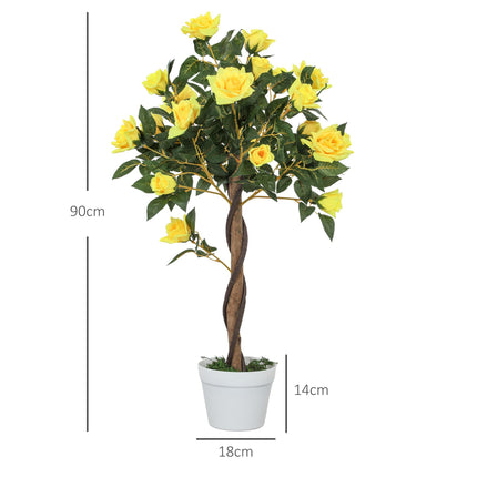 Set of 2 Artificial White Rose Plants in Pot 90cm - Yellow