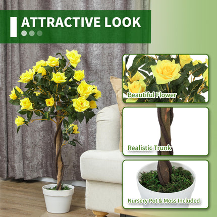 Set of 2 Artificial White Rose Plants in Pot 90cm - Yellow