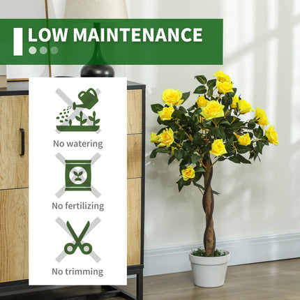 Set of 2 Artificial White Rose Plants in Pot 90cm - Yellow