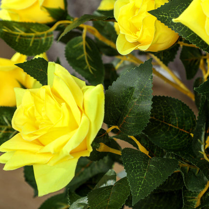 Set of 2 Artificial White Rose Plants in Pot 90cm - Yellow