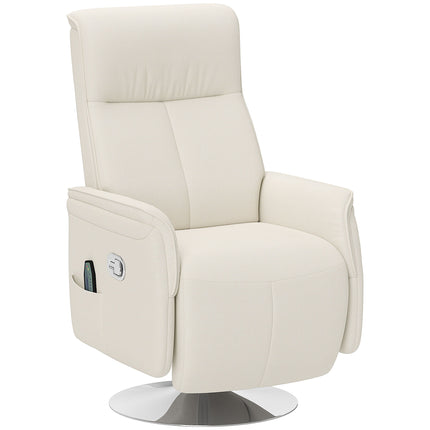 10-Point Massage Recliner Armchair with Footrest and Remote Control - Cream