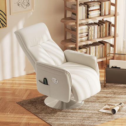 10-Point Massage Recliner Armchair with Footrest and Remote Control - Cream