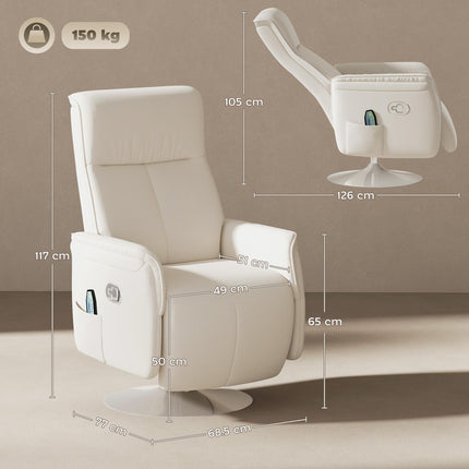 10-Point Massage Recliner Armchair with Footrest and Remote Control - Cream
