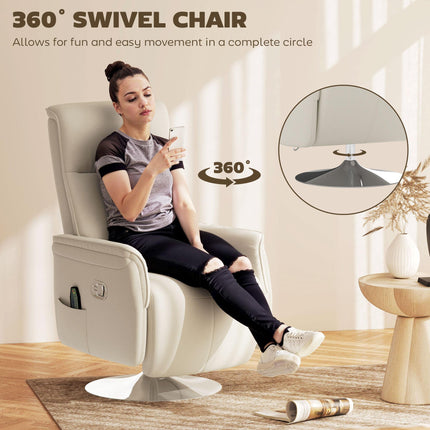 10-Point Massage Recliner Armchair with Footrest and Remote Control - Cream