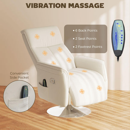 10-Point Massage Recliner Armchair with Footrest and Remote Control - Cream