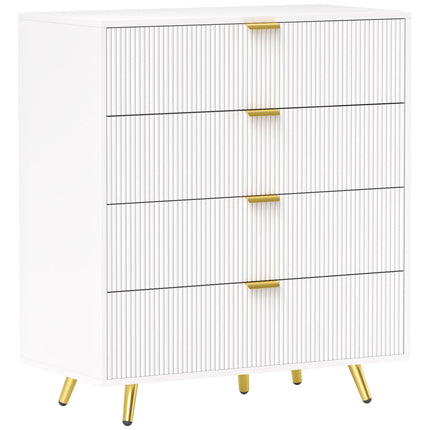 Elegant Four-Drawer Bedside Table with Gold Handles - White