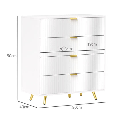 Elegant Four-Drawer Bedside Table with Gold Handles - White