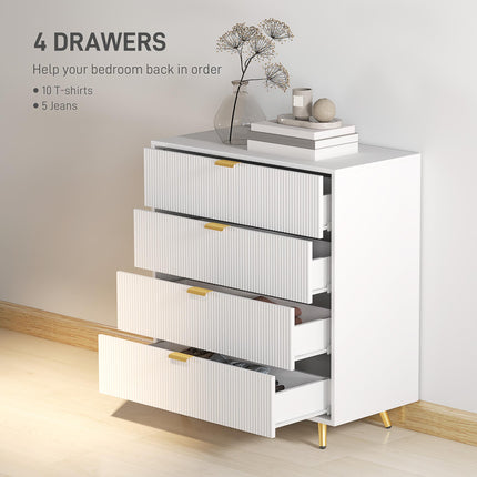 Elegant Four-Drawer Bedside Table with Gold Handles - White