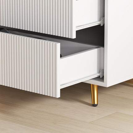 Elegant Four-Drawer Bedside Table with Gold Handles - White