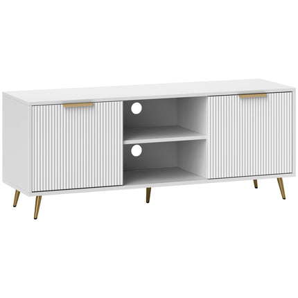 Modern TV Stand Cabinet for TVs up to 55" with 2 Open Shelves & 2 Cabinets, Cable Management - White