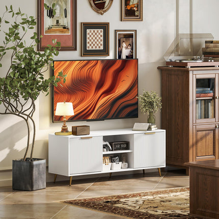 Modern TV Stand Cabinet for TVs up to 55" with 2 Open Shelves & 2 Cabinets, Cable Management - White