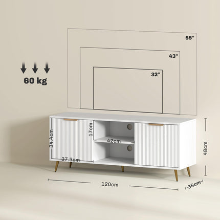 Modern TV Stand Cabinet for TVs up to 55" with 2 Open Shelves & 2 Cabinets, Cable Management - White