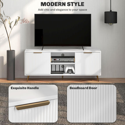 Modern TV Stand Cabinet for TVs up to 55" with 2 Open Shelves & 2 Cabinets, Cable Management - White