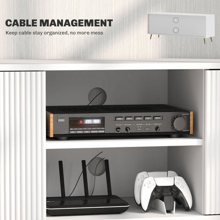 Modern TV Stand Cabinet for TVs up to 55" with 2 Open Shelves & 2 Cabinets, Cable Management - White