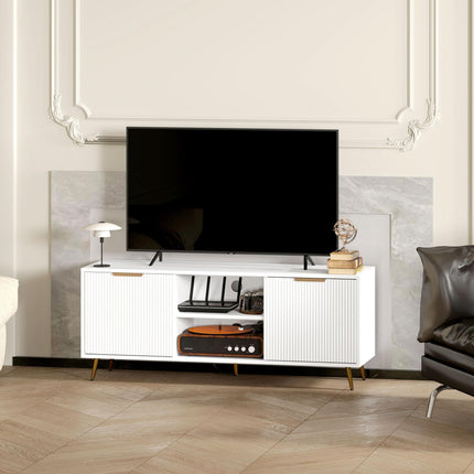 Modern TV Stand Cabinet for TVs up to 55" with 2 Open Shelves & 2 Cabinets, Cable Management - White
