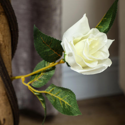 Set of Two Faux Rose Trees with Cement Pot - White