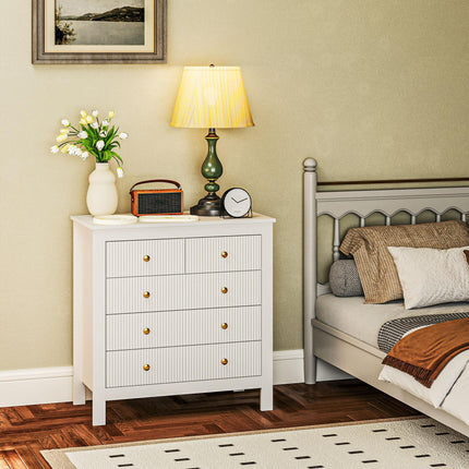 Elegant Five Drawer Chest with Gold Handles - White