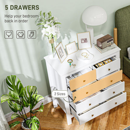 Elegant Five Drawer Chest with Gold Handles - White