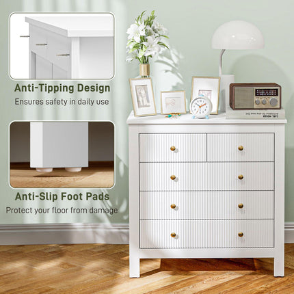Elegant Five Drawer Chest with Gold Handles - White