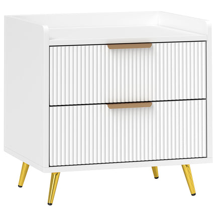 Elegant Two-Drawer Bedside Table with Gold Handles - White