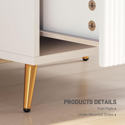 Elegant Two-Drawer Bedside Table with Gold Handles - White