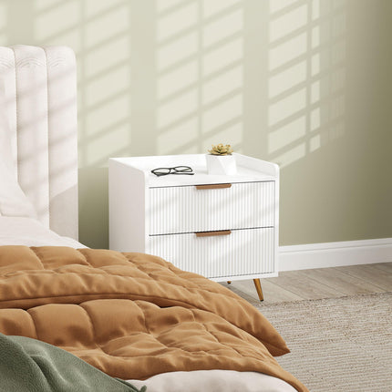 Elegant Two-Drawer Bedside Table with Gold Handles - White
