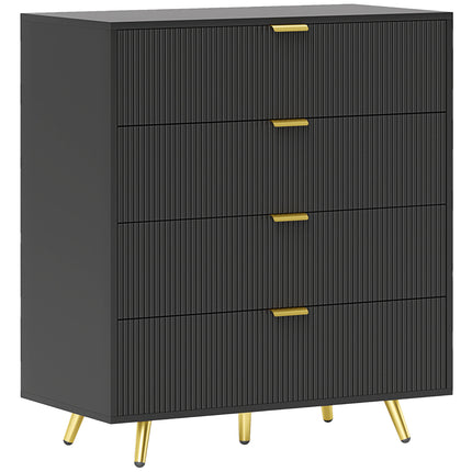 Elegant Four-Drawer Bedside Table with Gold Handles - Black