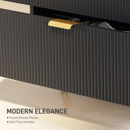 Elegant Four-Drawer Bedside Table with Gold Handles - Black