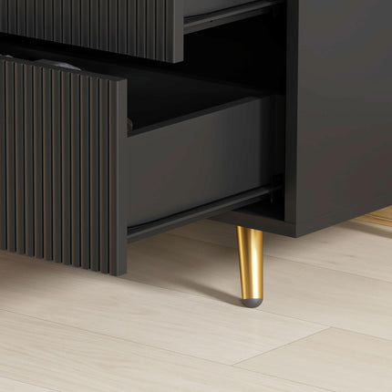 Elegant Four-Drawer Bedside Table with Gold Handles - Black