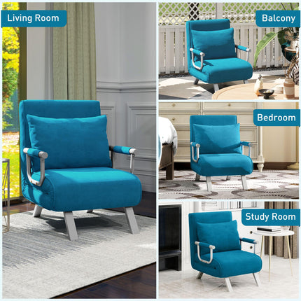 4-in-1 Adjustable Faux Suede Chair Bed with Pillow - Blue