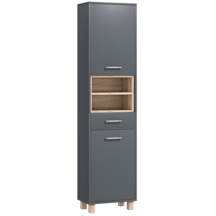 Tall Freestanding Bathroom Storage Cabinet with Drawer and Open Shelves - Grey