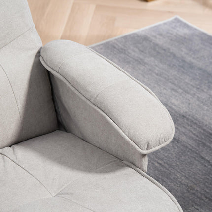 Linen Swivel Recliner Armchair with Footstool and Wooden Base - Light Grey