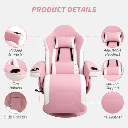 Manual Recliner Armchair with Adjustable Leg Rest, 135° Recline & 360° Swivel - Pink