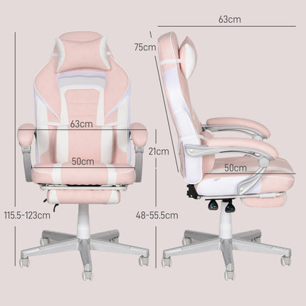 Faux Leather Reclining Gaming Chair with Footrest - Pink/White