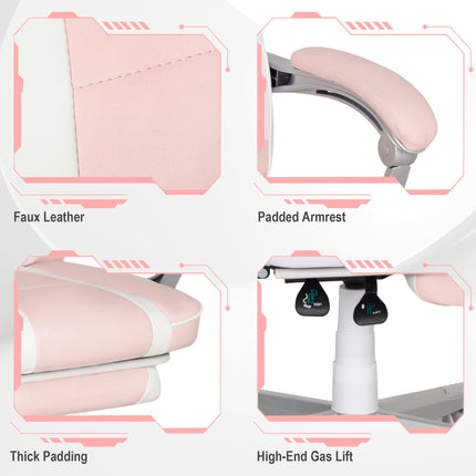 Faux Leather Reclining Gaming Chair with Footrest - Pink/White