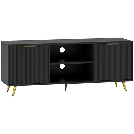Modern TV Stand Cabinet for TVs up to 55" with 2 Shelves & 2 Cabinets, Cable Management - Black