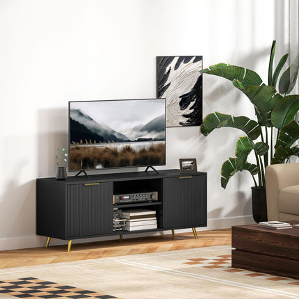 Modern TV Stand Cabinet for TVs up to 55" with 2 Shelves & 2 Cabinets, Cable Management - Black