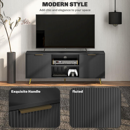 Modern TV Stand Cabinet for TVs up to 55" with 2 Shelves & 2 Cabinets, Cable Management - Black