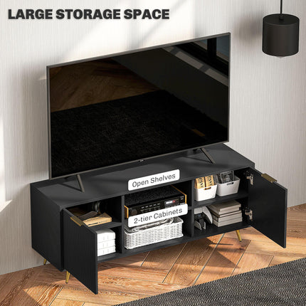 Modern TV Stand Cabinet for TVs up to 55" with 2 Shelves & 2 Cabinets, Cable Management - Black