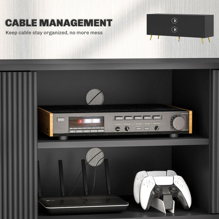 Modern TV Stand Cabinet for TVs up to 55" with 2 Shelves & 2 Cabinets, Cable Management - Black