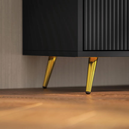 Modern TV Stand Cabinet for TVs up to 55" with 2 Shelves & 2 Cabinets, Cable Management - Black