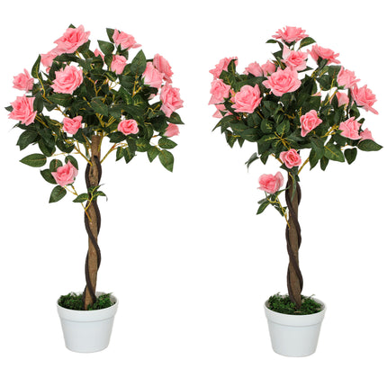 Set of 2 Artificial 90cm Pink Rose Plants in Pot for Indoor Outdoor Decor - Pink