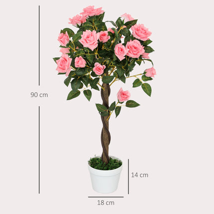 Set of 2 Artificial 90cm Pink Rose Plants in Pot for Indoor Outdoor Decor - Pink