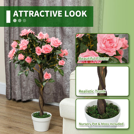 Set of 2 Artificial 90cm Pink Rose Plants in Pot for Indoor Outdoor Decor - Pink