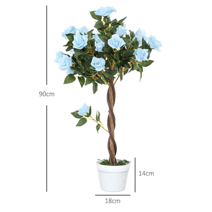 Set of 2 Artificial White Rose Plants in Pot 90cm - Light Blue
